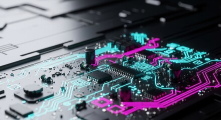 Digital Circuit Board with Dynamic Neon Data Paths Future Tech Innovation