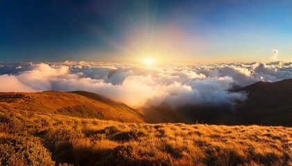 Beautiful Heavenly Landscape With The Sun In The Clouds