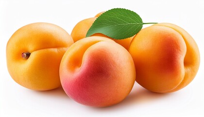 Apricot Fruits With Green Leaf Isolated On White Background Clipping Path
