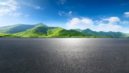 Panoramic Empty Asphalt Road And Green Mountain Natural Scenery Background Under The Blue Sky