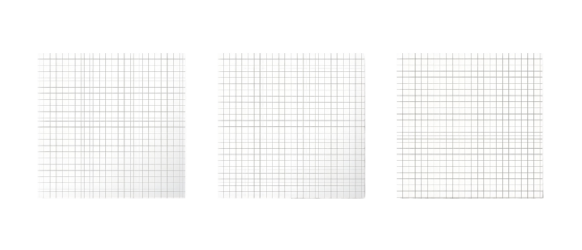 A set of three blank graph paper sheets arranged side by side, ideal for sketching, planning, or mathematical calculations, with a clean white background enhancing their usability