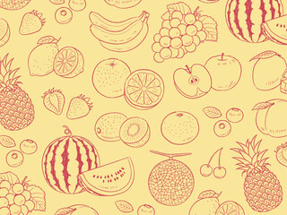 手描き果物の背景素材_ベクターイラスト