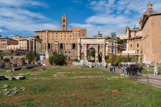 Inside the Roman Forum (Foro Romano), ruins of ancient Rome, Italy - Powered by Adobe
