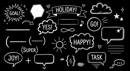Collection of Hand-Drawn Speech Bubbles and Decorative Elements for Festive and Joyful Designs