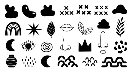 Naklejka premium Boho Chic Minimalist Black and White Decorative Element Set