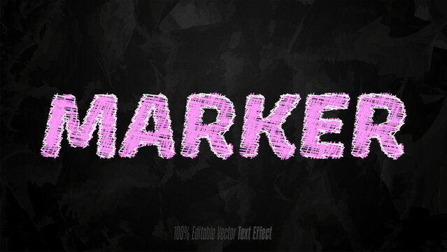 Marker Text Effect Editable Pink Chalk Style on Black Background Vector Design