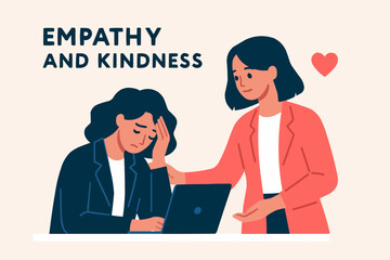 Vector of colleague offering support to stressed teammate, empathy and kindness in workplace