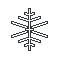 Pixel art snow flake icon. Elegant  winter crystal game asset, retro Christmas holiday design, clean outline.