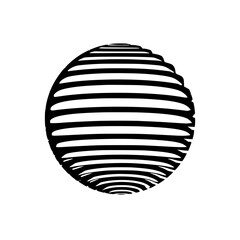 Dynamic abstract sphere with swirling black and white stripes