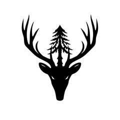 Majestic deer head with pine tree antlers symbolizing nature and wilderness