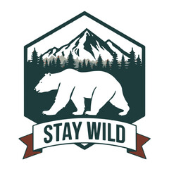 Iconic bear and mountain emblem inspires adventure and exploration