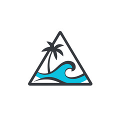 Vibrant tropical wave and palm tree logo design for coastal adventures
