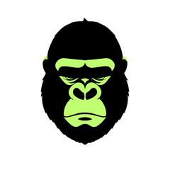 Intense gorilla face illustration with bold black and neon green graphic style