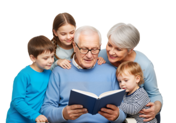 
Grandparents Reading to Three Grandchildren – Heartwarming Moment of Family, Love, and Shared Stories

