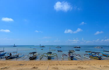 Fototapeta premium Fleet of Bali Indonesian Traditional Outrigger Boats 