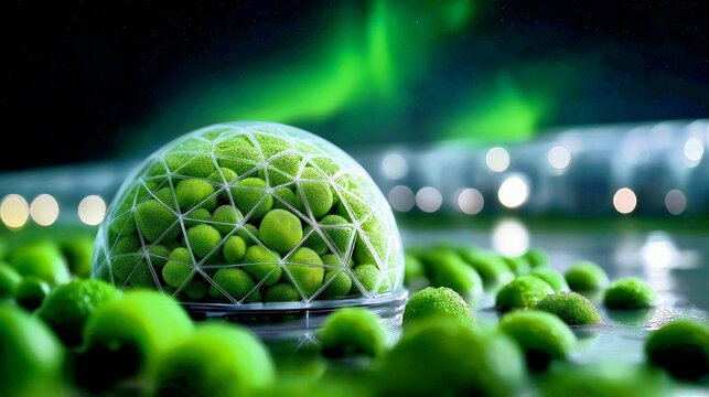 Bio-Dome Aurora: Sustainable Growth Under Northern Lights in a Futuristic Micro-Habitat