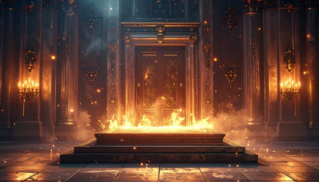 Grand entrance ablaze ornate hall