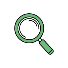 Green magnifying glass examines details on white surface, symbolizing search and discovery with a clean, modern aesthetic.