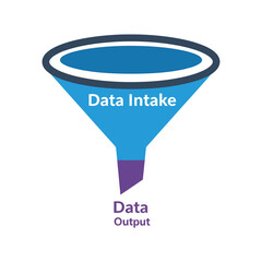Blue funnel representing data intake and output, showcasing the process of information flow and transformation in a clear and concise manner.