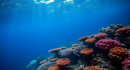 Fototapeta premium beautiful coral reefs in the blue sea, under water view 