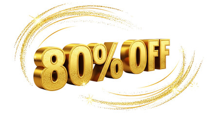 Golden eighty percent off with sparkling golden trails on a black background for sales promotion on transparent background
