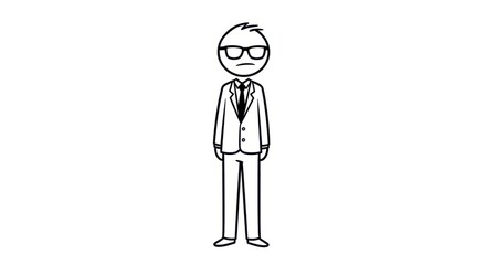 A minimalist stick figure in a suit, wearing glasses, conveys a sense of seriousness and formality.