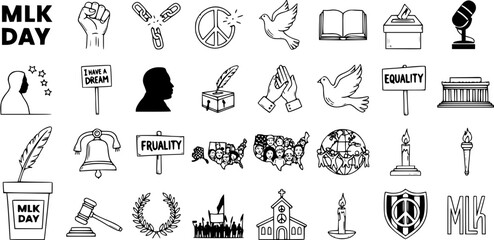MLK Day Doodle Vector: Celebrating Martin Luther King Jr. with Hand-Drawn Icons