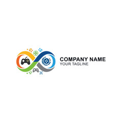 Obraz premium Colorful Infinity Gaming Logo with Controller and Target Symbols.