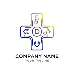 Creative Multimedia Entertainment Cross Logo with Letter D.