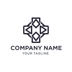 Geometric Cross Logo Design with Squares and Triangles for Company Branding.