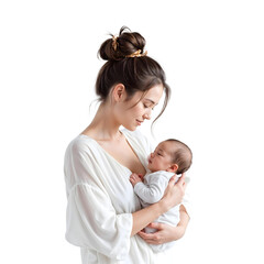 Young Mother Holding Sleeping Newborn Baby Transparent PNG