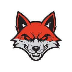 Fox head illustration – red upper face, gray snout, and sharp teeth for cunning branding, mascot identity, and aggressive animal-themed design.