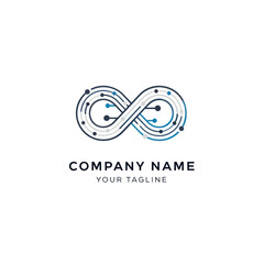 Fototapeta premium Infinity Symbol Tech Logo with Circuit Board Design for Modern Technology Company.