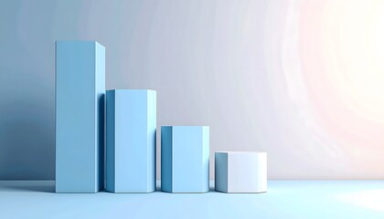 Blue bar graph showing downward trend against a light blue wall, representing economic decline and financial loss with a somber and concerning mood.