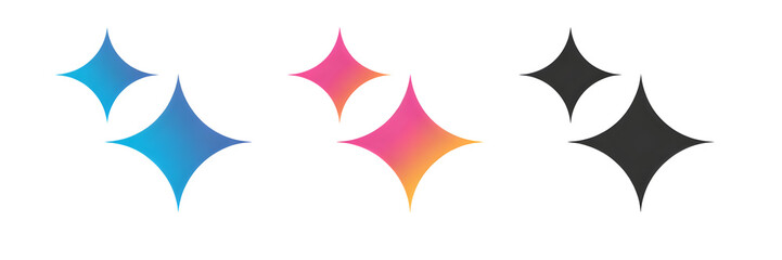 Obraz premium Generative AI stars and sparkles app logo icon set with colorful and black flat designs, modern artificial intelligence symbols for creative tools and