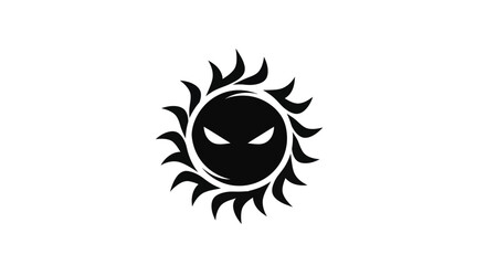 Abstract illustration of a stylized sun with a fierce face on white background