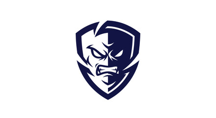 Abstract shield icon with angry face vector illustration on white