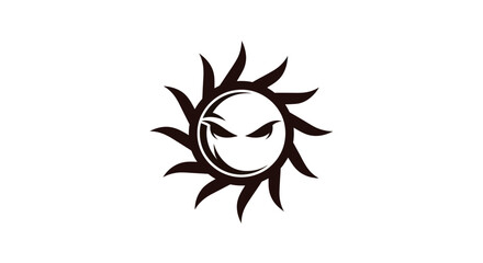 Abstract sun design with spikes and face on white background