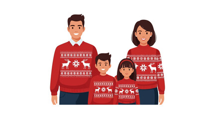 Obraz premium Festive Family Christmas Sweaters Portrait for Holiday Greetings