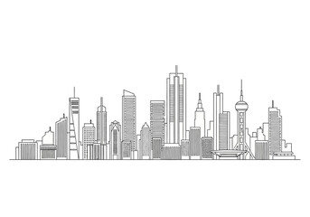 Naklejka premium City Skyline Illustration Modern Architecture Line Art