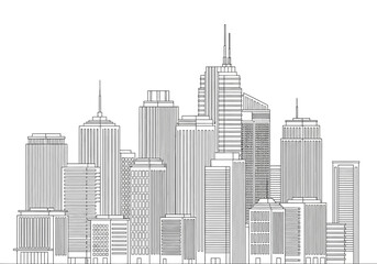 Naklejka premium Urban Sprawl A Line Art Depiction of a Modern City Skyline