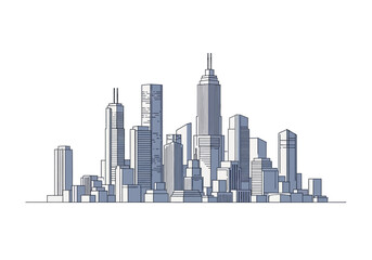 Fototapeta premium Cityscape Illustration of a Modern Urban Skyline with Skyscrapers and Contemporary Architecture
