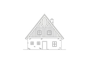 Line Art Illustration of a Traditional House with Gabled Roof