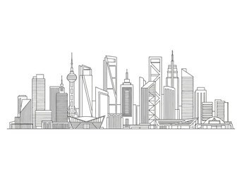 Fototapeta premium Urban Panorama A Minimalist Line Art Cityscape Depiction