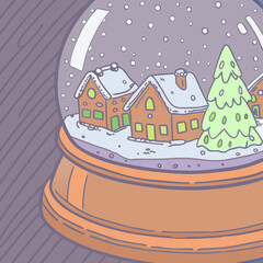 A whimsical snow globe scene showcases cozy houses and a festive christmas tree nestled within a winter wonderland, evoking the magic and charm of the holiday season with its intricate details
