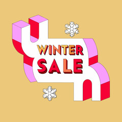 A whimsical winter sale graphic, featuring playful typography and charming snowflake accents against a warm beige backdrop for seasonal promotions