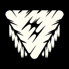 An abstract shield design with sharp, angular elements and a monochromatic color scheme, creating a bold and edgy graphic