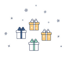 Charming gift boxes with ribbons and snowflakes, creating a festive and delightful scene for holiday celebrations and winterthemed designs