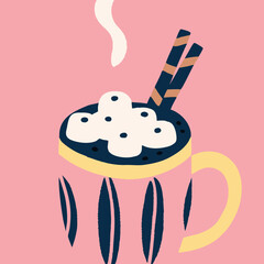 Cozy hot chocolate with marshmallows and chocolate sticks, a delightful winter treat to warm your soul and bring comfort on chilly days, perfect for relaxation