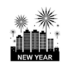 Festive new year cityscape a silhouette of buildings and fireworks, , representing celebration and the excitement of the new year
